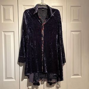 Anthropologie DOR DOR Couture purple crushed velvet floral tunic top M